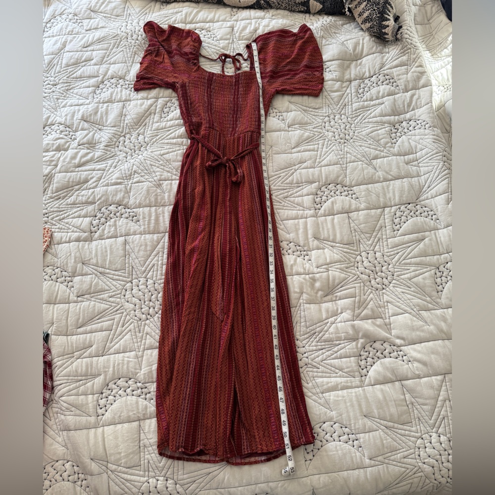 Womens Red Multi-Stripe Knit Jumpsuit with Tie Back - Picture 10 of 13